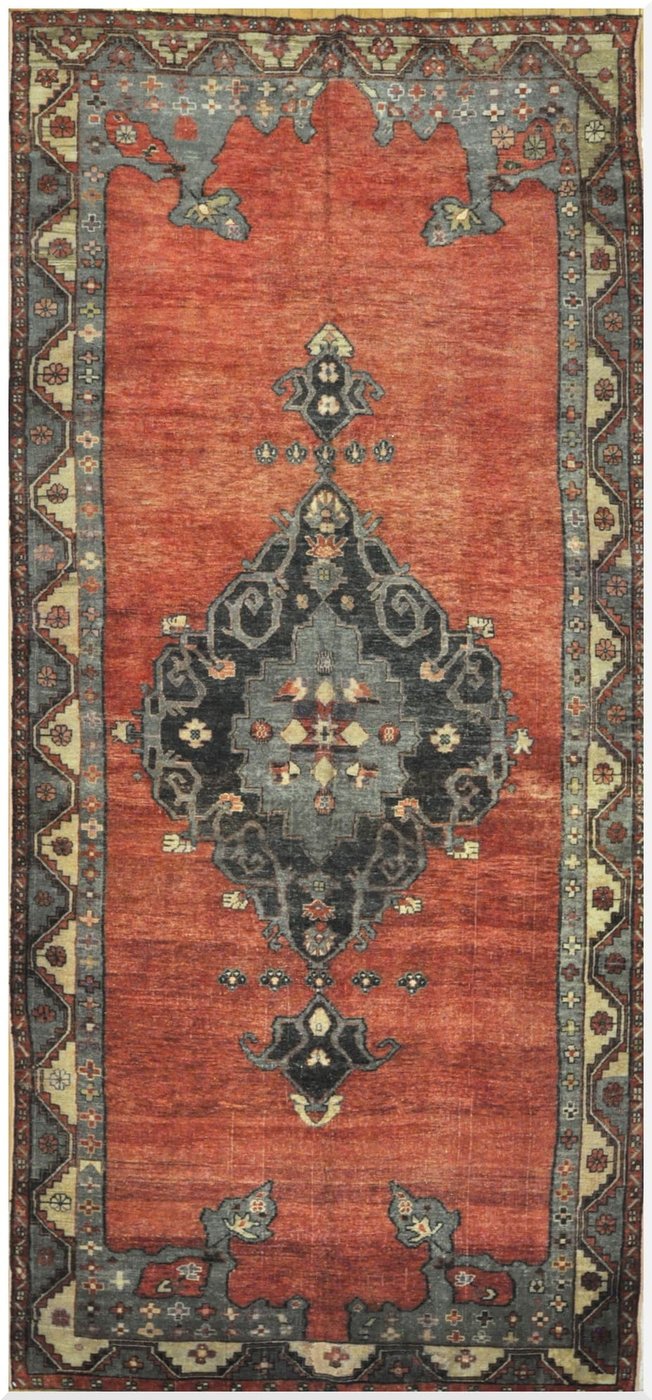 5′ x 12′ Vintage Red Medallion Turkish Oushak Rug – Traditional Wool