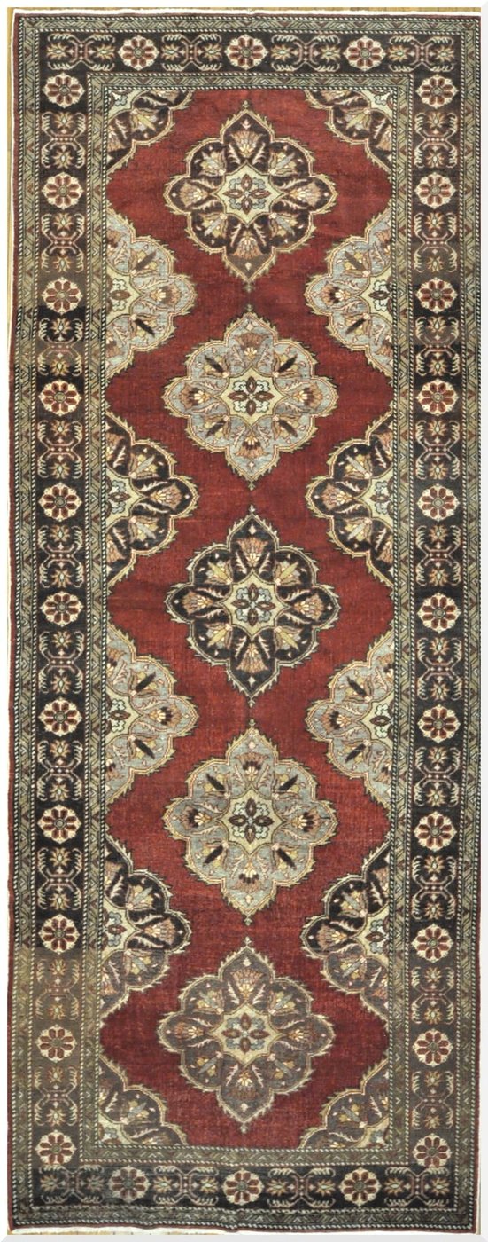 5′ x 14′ Red Fine Hand-Knotted Turkish Oushak Rug – Vintage Wool