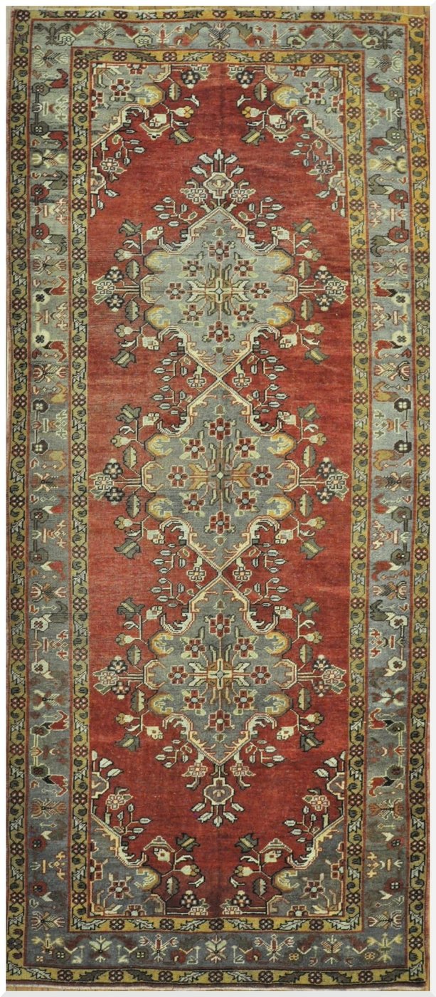 5′ x 12′ Vintage Red Triple Medallion Turkish Oushak Runner Rug – Traditional Wool