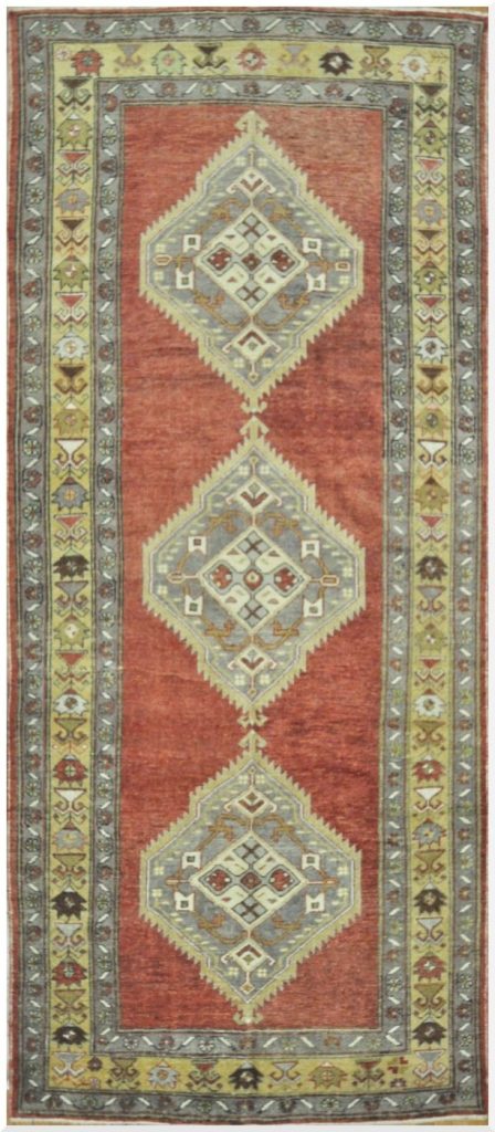 5′ x 12′ Turkish Oushak Rust Olive Tribal Runner – Vintage Hand-Knotted Wool