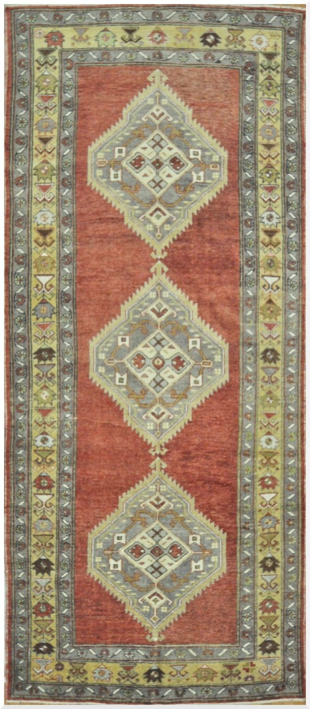 5′ x 12′ Turkish Oushak Rust Olive Tribal Runner – Vintage Hand-Knotted Wool