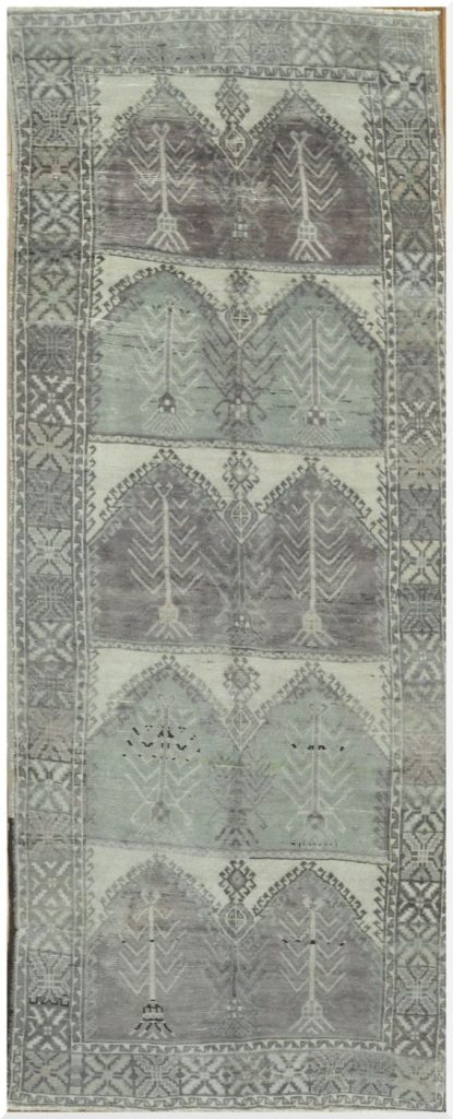5′ x 14′ Turkish Gray Vintage Tribal Runner Rug – Hand-Knotted Wool
