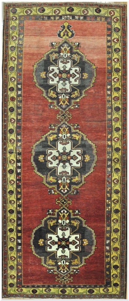 5′ x 12′ Turkish Oushak Rust Charcoal Triple Medallion Runner – Vintage Hand-Knotted Wool