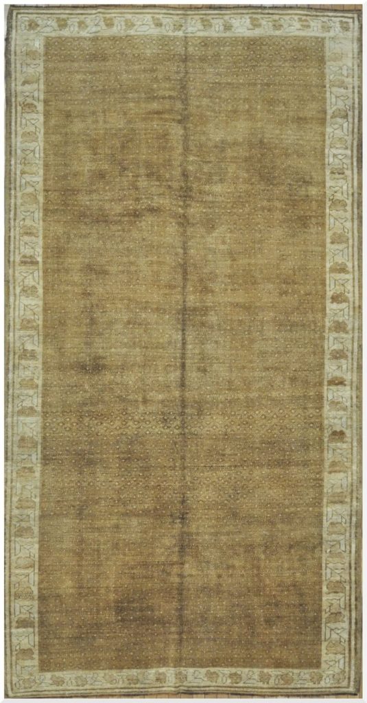 6′ x 11′ Camel and Sage Hand-Knotted Vintage Turkish Anatolian Oushak Rug – Transitional Wool