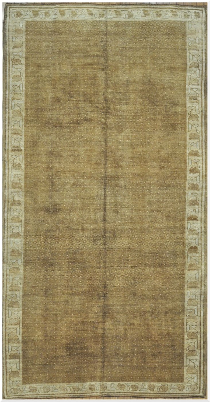 6′ x 11′ Camel and Sage Hand-Knotted Vintage Turkish Anatolian Oushak Rug – Transitional Wool