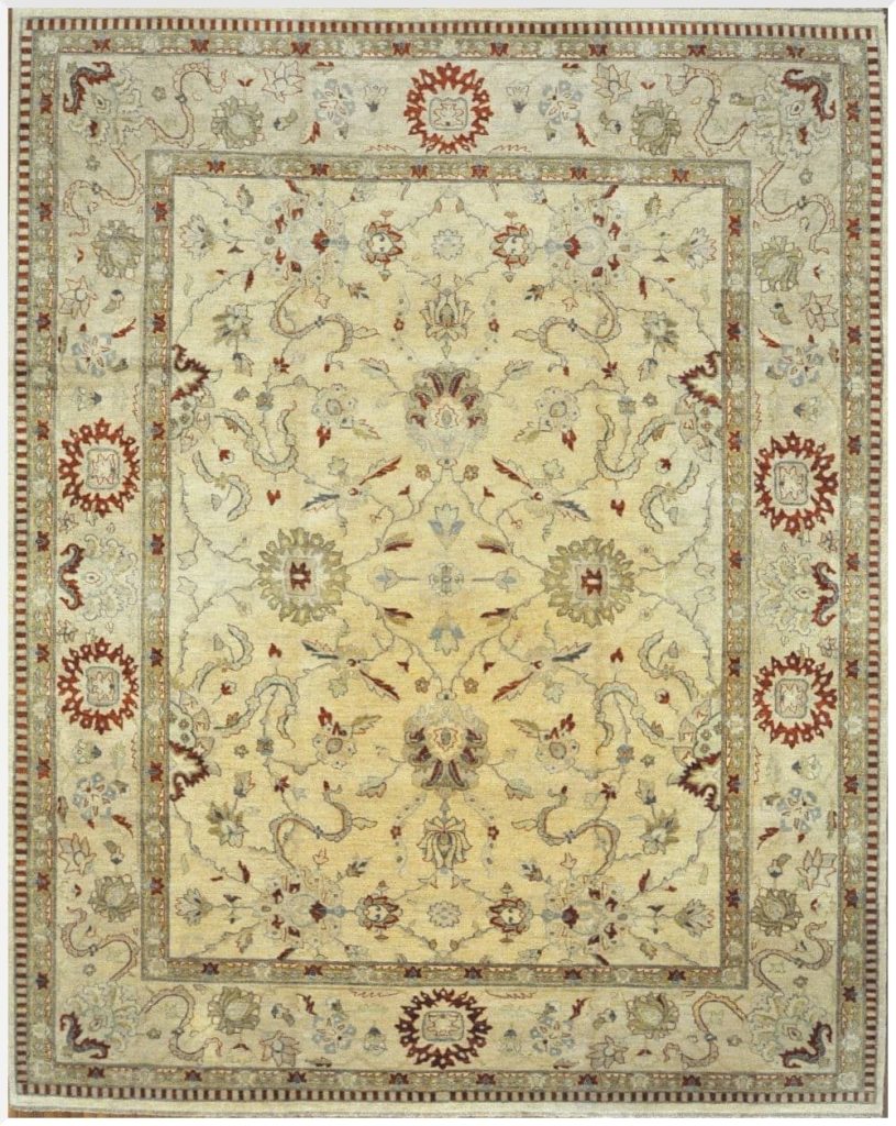 12′ x 16′ Beige Fine Hand-Knotted Pakistani Sultanabad Rug – Traditional Wool