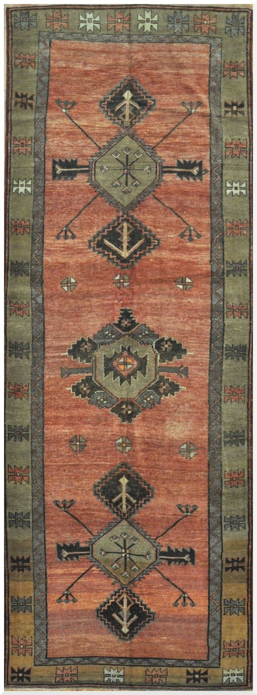 5′ x 13′ Rust Turkish Oushak Tribal Runner Rug – Hand-Knotted Wool