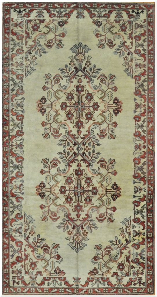 5′ x 10′ Turkish Ivory Red Vintage Rug Traditional Wool