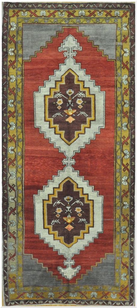 5′ x 12′ Turkish Oushak Rust Charcoal Double Medallion Runner – Vintage Hand-Knotted Wool