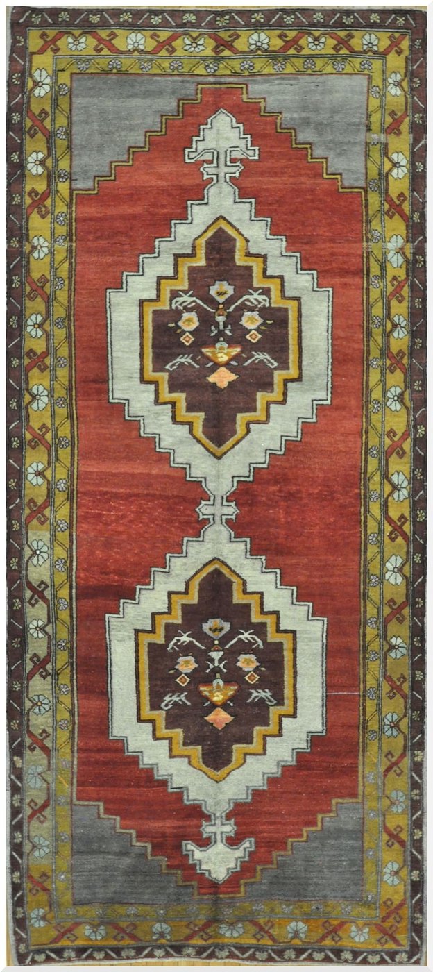 5′ x 12′ Turkish Oushak Rust Charcoal Double Medallion Runner – Vintage Hand-Knotted Wool