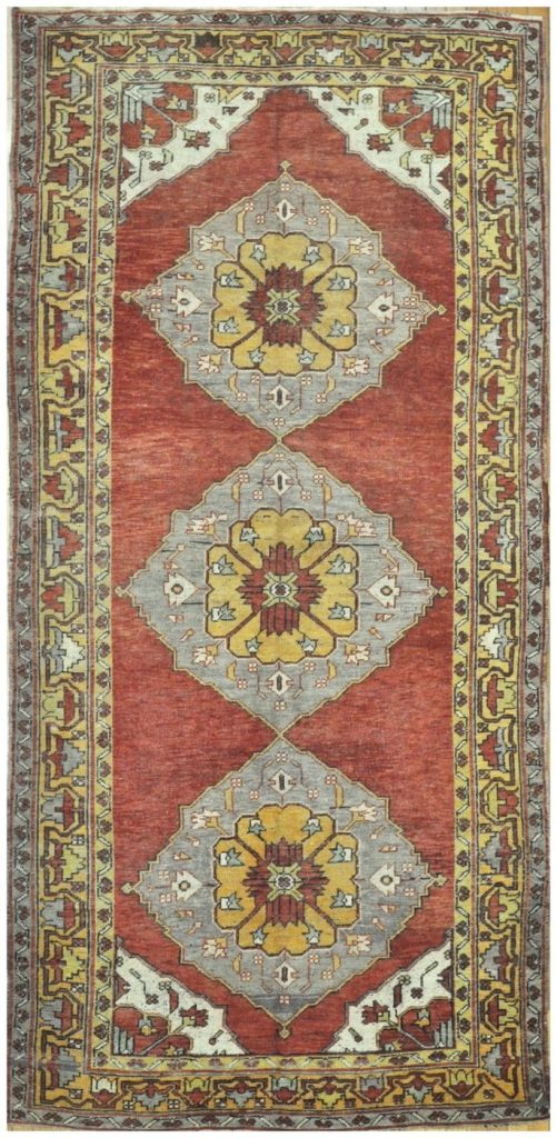 5′ x 11′ Turkish Oushak Rust Blue Triple Medallion Runner – Vintage Hand-Knotted Wool