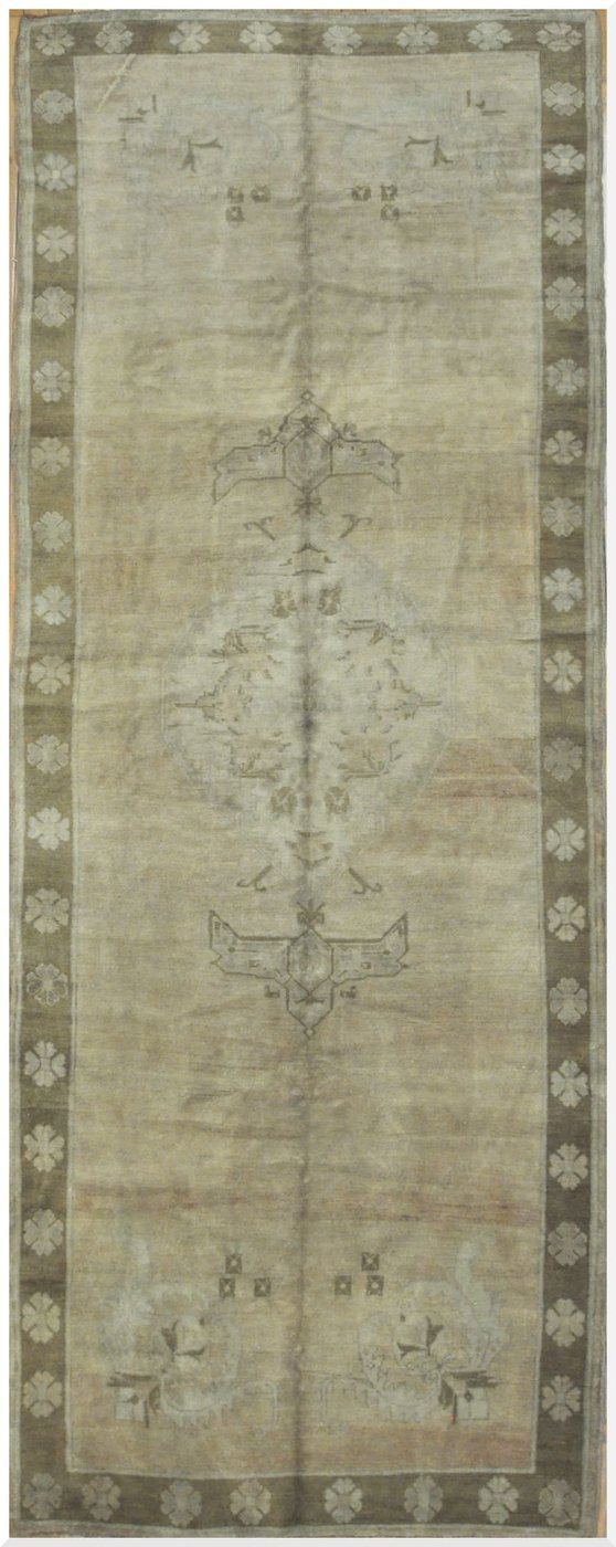 4′ x 12′ Beige Fine Hand-Knotted Turkish Oushak Rug – Transitional Wool