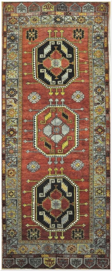 5′ x 12′ Turkish Oushak Rust Ivory Black Medallion Runner – Vintage Hand-Knotted Wool