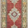 5′ x 12′ Vintage Turkish Oushak Red Double Medallion Runner Rug – Traditional Hand-Knotted Wool