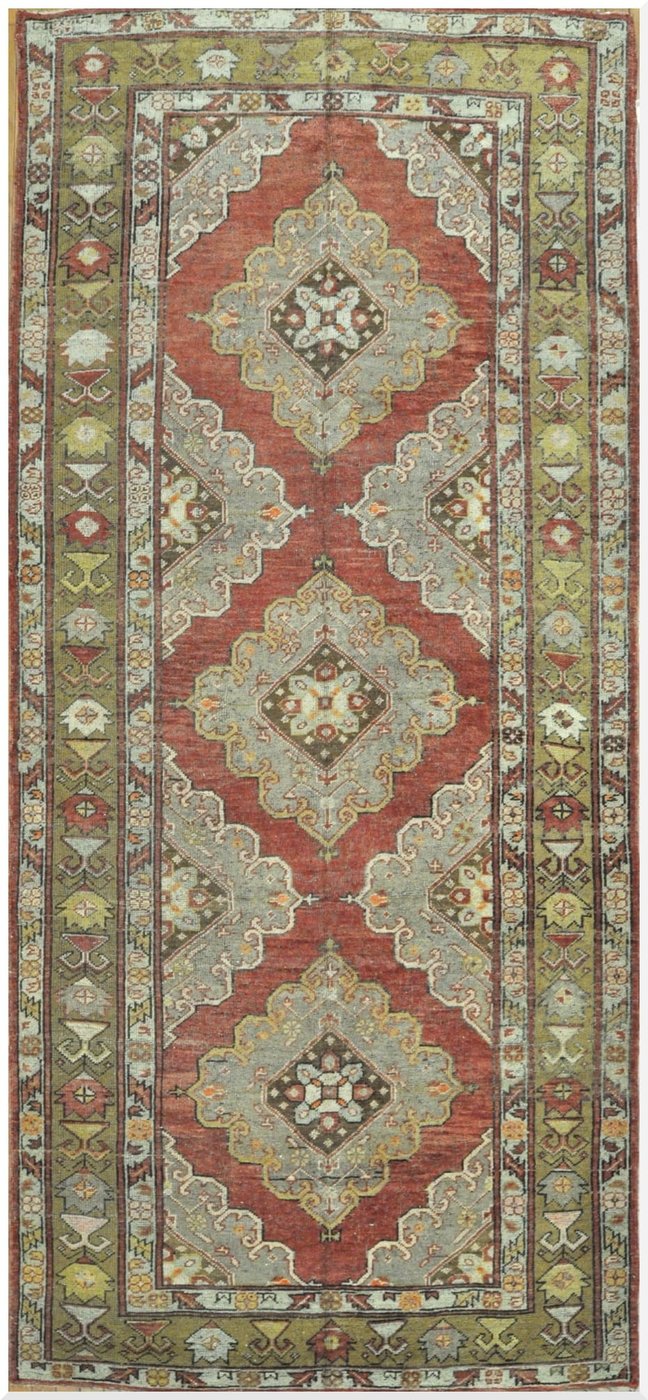 5′ x 11′ Turkish Oushak Rust Sage Triple Medallion Runner – Vintage Hand-Knotted Wool