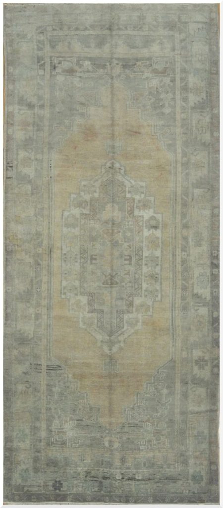 4′ x 11′ Vintage Turkish Neutral Anatolian Runner Transitional Wool 4′ x 11′ Vintage Turkish Neutral Anatolian Runner Transitional Wool