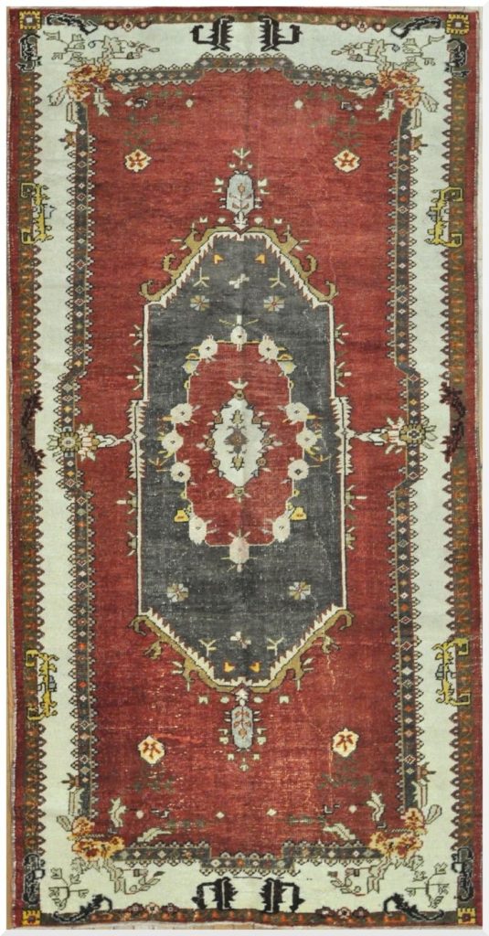 5′ x 9′ Turkish Oushak Red Charcoal Vintage Runner Hand Knotted Wool