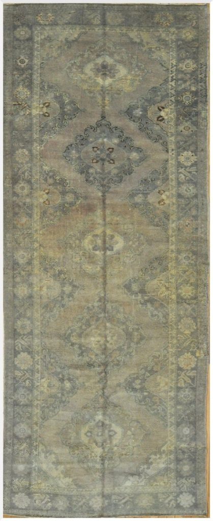 5′ x 12′ Vintage Turkish Oushak Soft Green Runner Rug – Hand-Knotted Wool