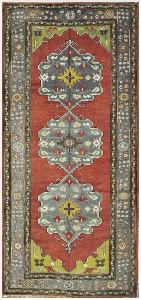 5′ x 10′ Vintage Turkish Oushak Rust Blue Medallion Rug – Hand-Knotted Wool