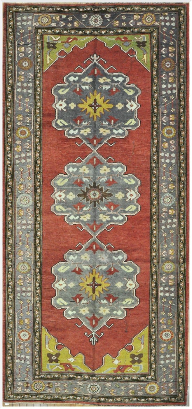 5′ x 10′ Vintage Turkish Oushak Rust Blue Medallion Rug – Hand-Knotted Wool