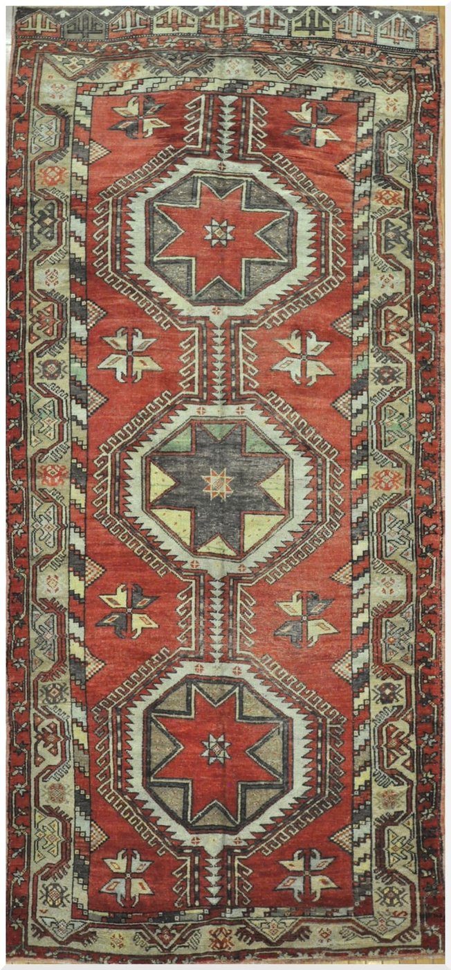 5′ x 12′ Vintage Turkish Oushak Red Tribal Rug Hand Knotted Wool