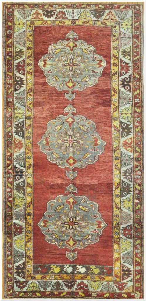 5′ x 11′ Turkish Rust Blue Medallion Runner – Vintage Hand-Knotted Wool