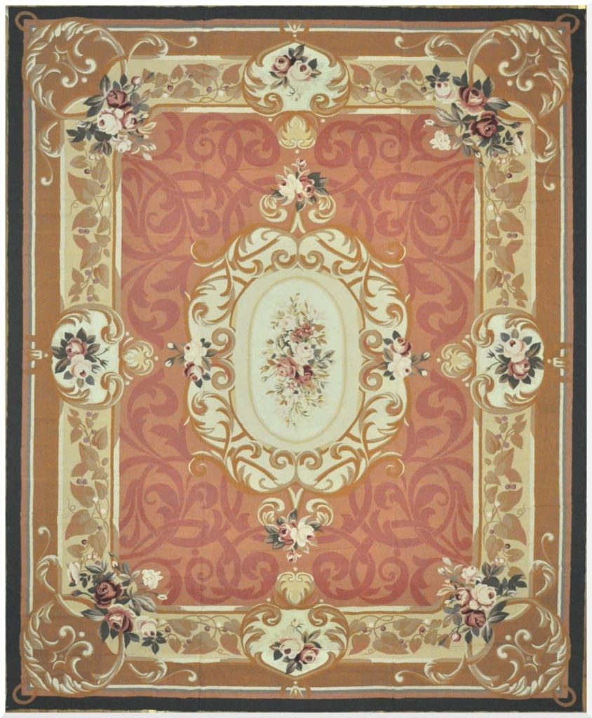12′ x 15′ Chinese Peach Floral Needlepoint Rug – Traditional Wool