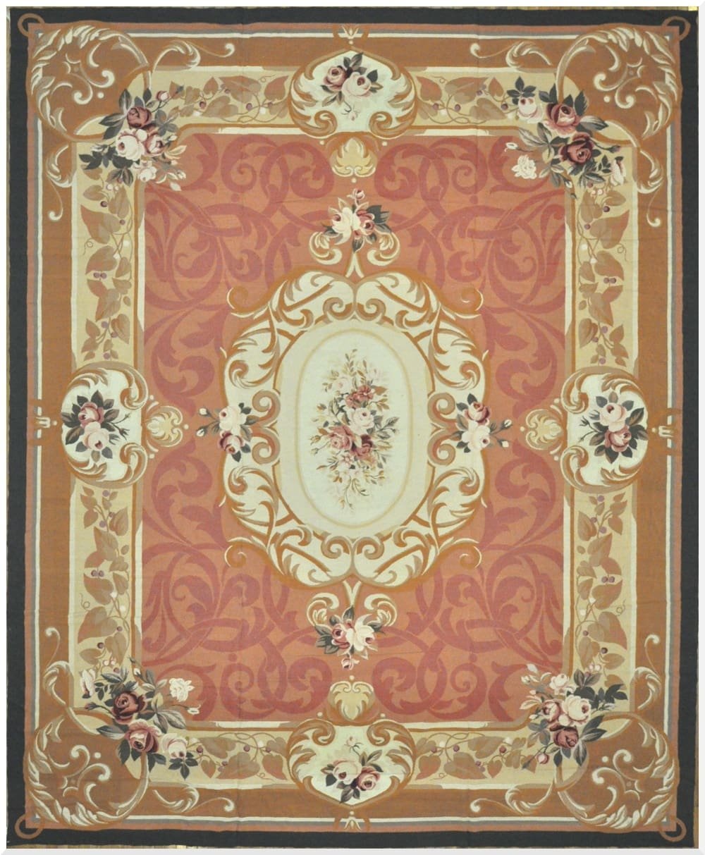 12′ x 15′ Chinese Peach Floral Needlepoint Rug – Traditional Wool