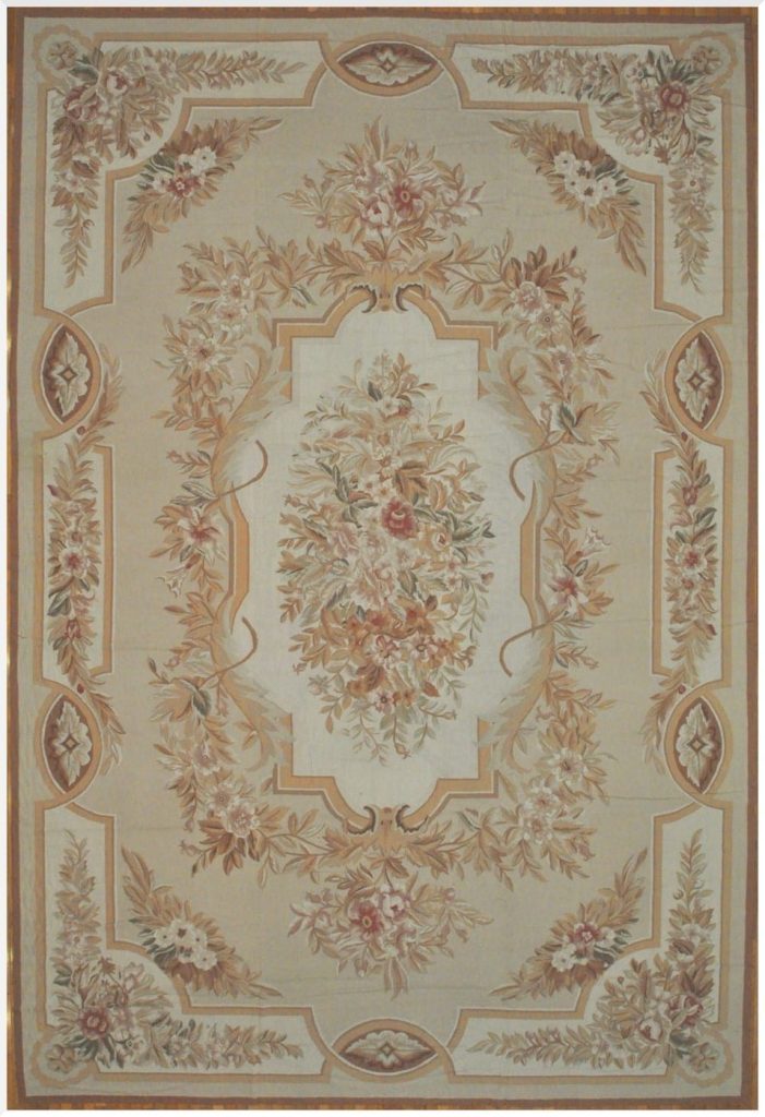 12′ x 19′ Chinese Ivory Floral Needlepoint Rug – Traditional Wool