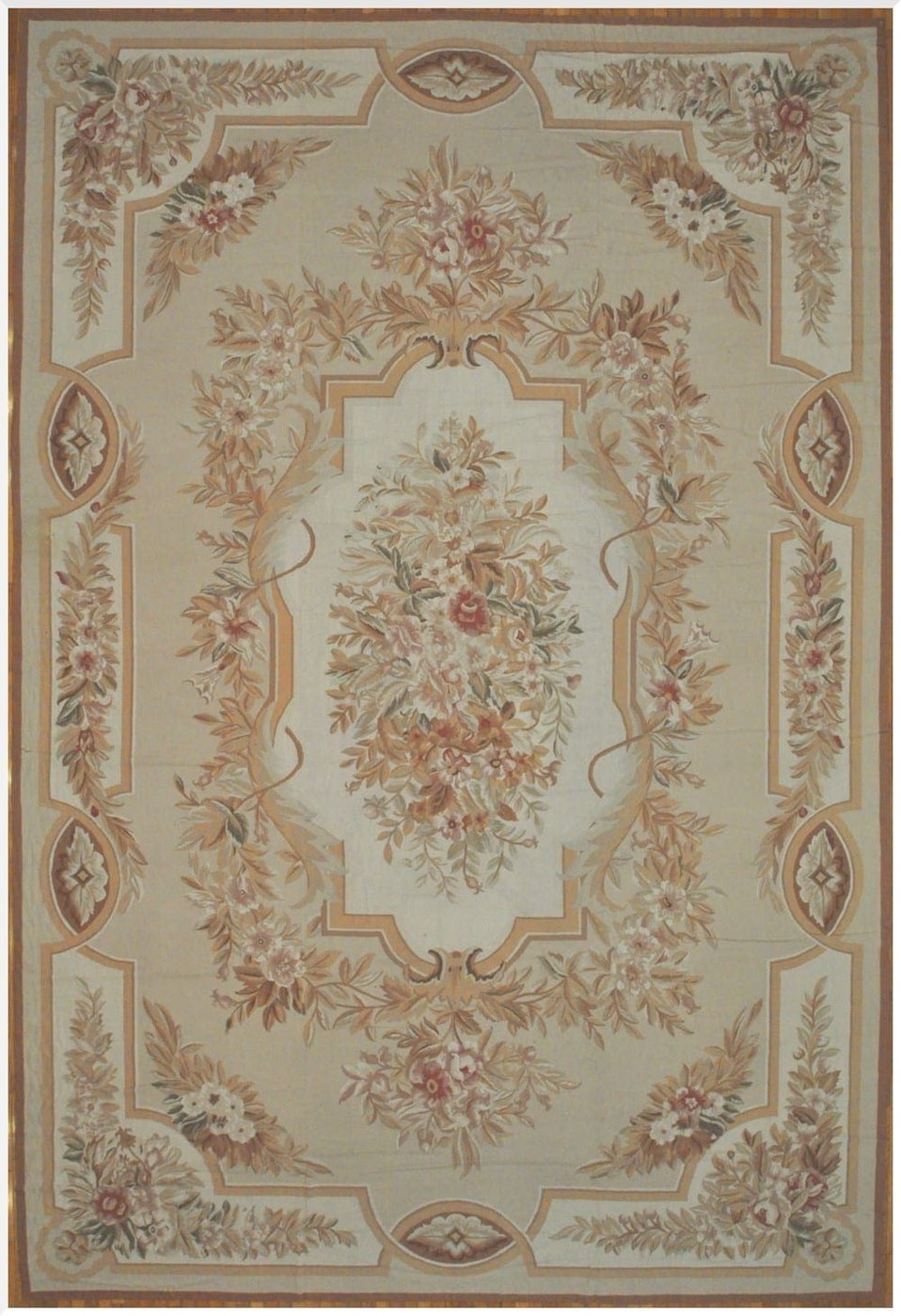 12′ x 19′ Chinese Ivory Floral Needlepoint Rug – Traditional Wool