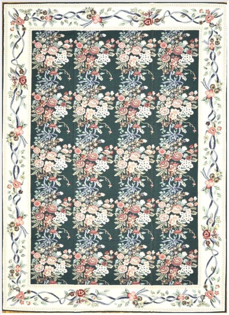 10′ x 14′ Large Handmade China Needlepoint Rug – Floral Design, Handcrafted Wool Needlework