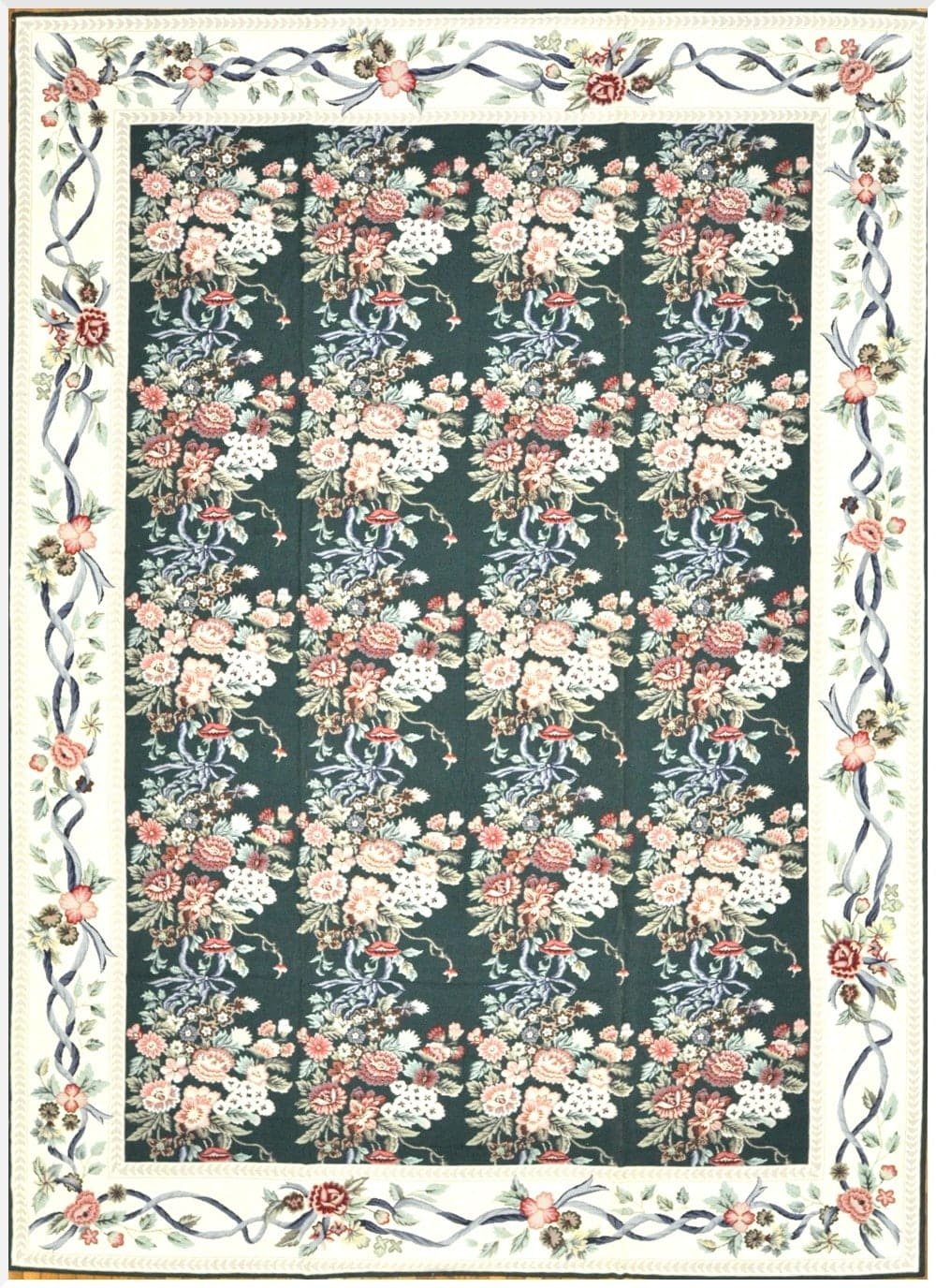 10′ x 14′ Large Handmade China Needlepoint Rug – Floral Design, Handcrafted Wool Needlework