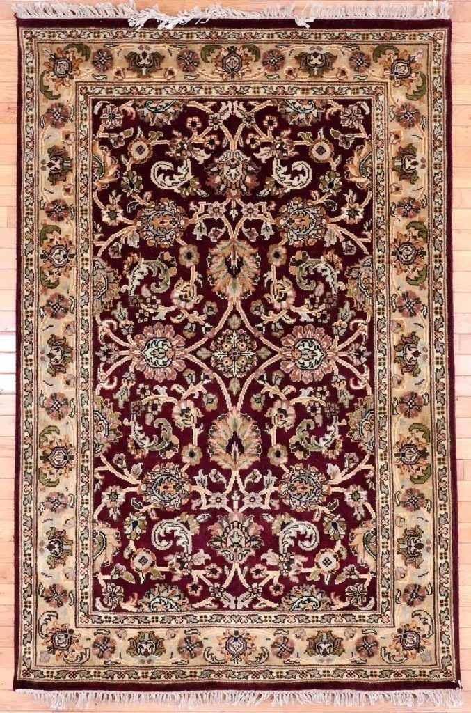 4′ x 6′ Burgundy Fine Hand-Knotted Indian Tabriz Rug – Traditional Wool
