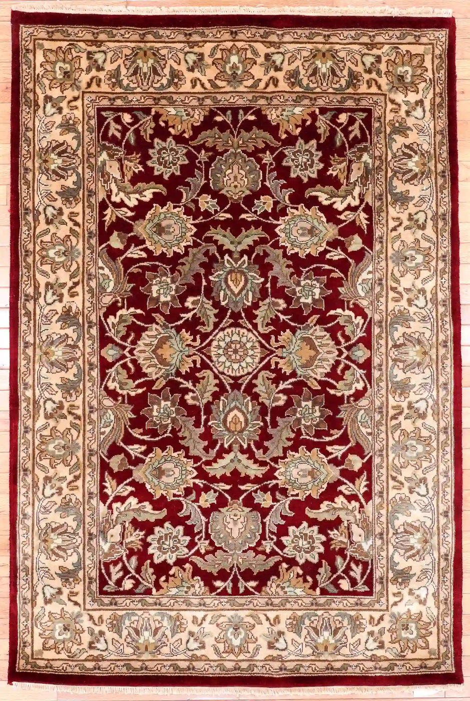 4′ x 6′ Burgundy Red Hand-Knotted Vintage India Tabriz Design Rug – Traditional Wool