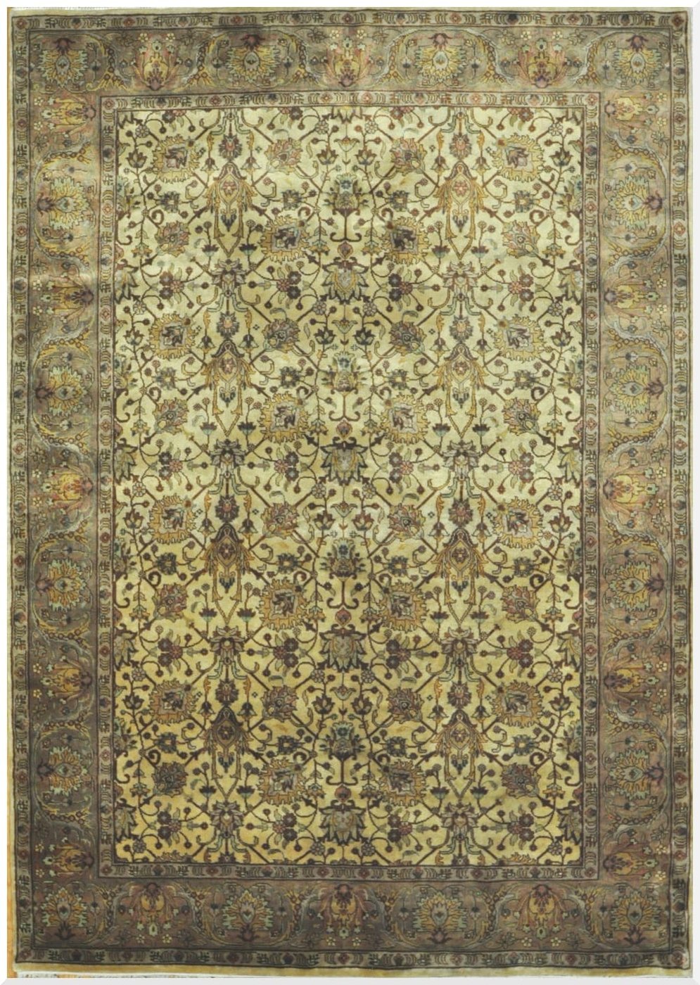 6′ x 9′ Room Size Handmade Oriental Rug – Ivory & Brown