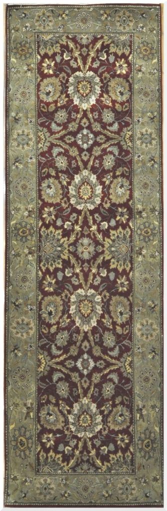 3′ x 10′ India Tabriz Design Handmade Hall Runner Rug – Burgundy & Sage Floral