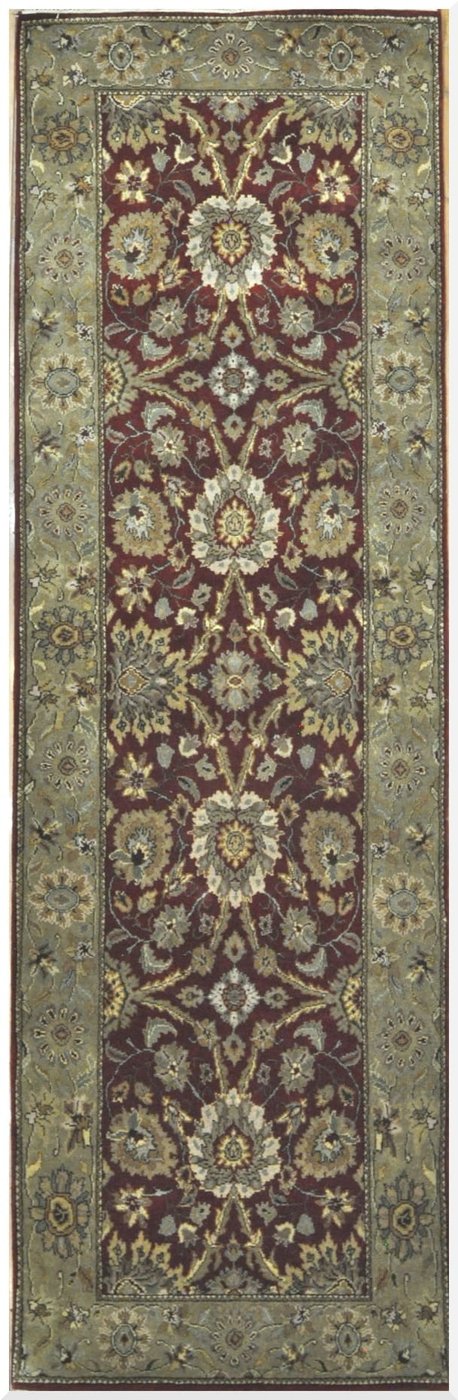 3′ x 10′ India Tabriz Design Handmade Hall Runner Rug – Burgundy & Sage Floral