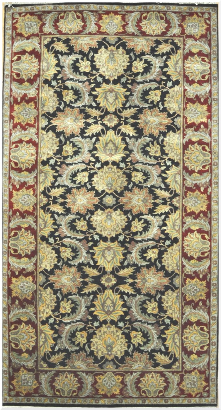 6′ x 12′ Indian Sultanabad Design Black Red Oriental Rug Traditional Wool