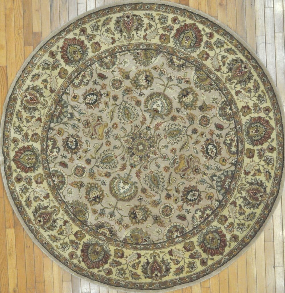 6′ x 6′ India Tabriz Design Round Beige Fine Hand-Knotted Rug – Traditional Wool