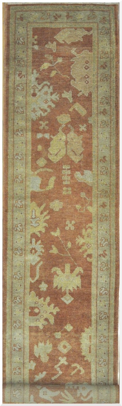 3′ x 18′ Beige Fine Hand-Knotted Turkish Oushak Runner – Transitional Wool