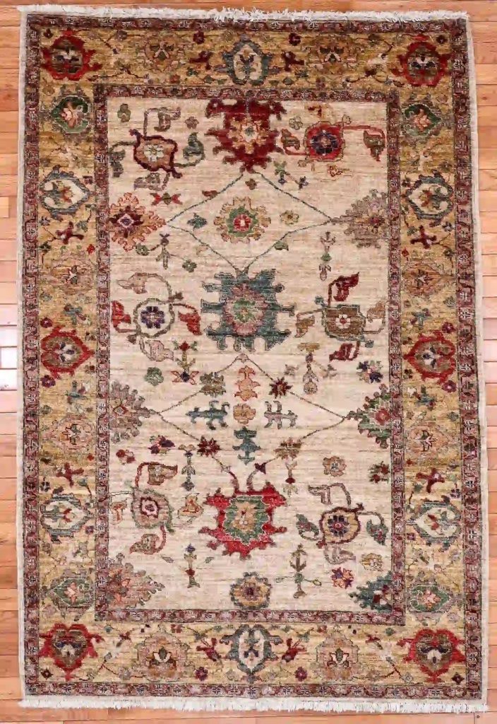 4′ x 6′ Beige Fine Hand-Knotted Pakistan Sultanabad Rug – Traditional Wool