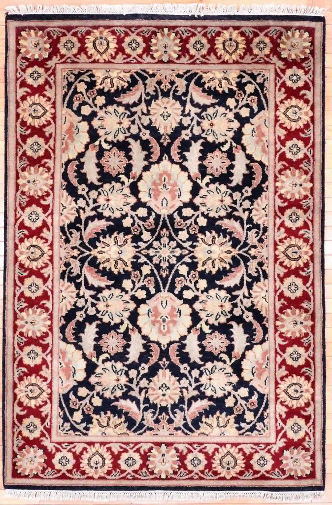 4′ x 6′ Navy Fine Hand-Knotted Indian Tabriz Rug – Traditional Wool