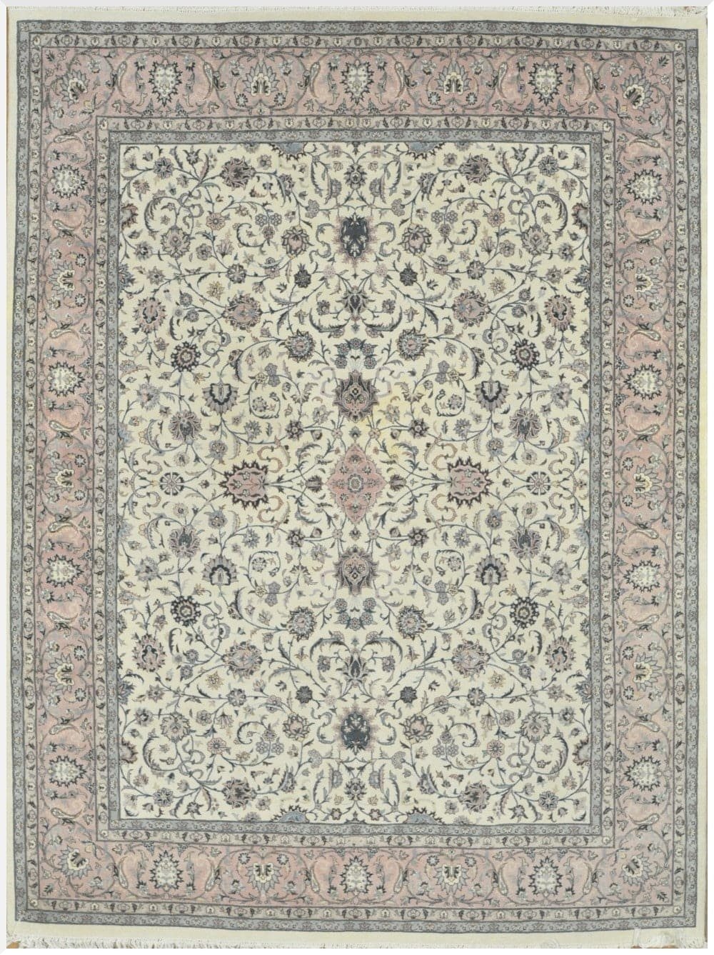 9′ x 13′ Beige Fine Hand-Knotted Pakistani Kashan Rug – Traditional Wool 9′ x 13′ Beige Fine Hand-Knotted Pakistani Kashan Rug – Traditional Wool
