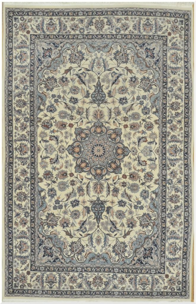 6′ x 10′ Ivory Fine Hand-Knotted Chinese Isfahan Rug – Traditional Wool