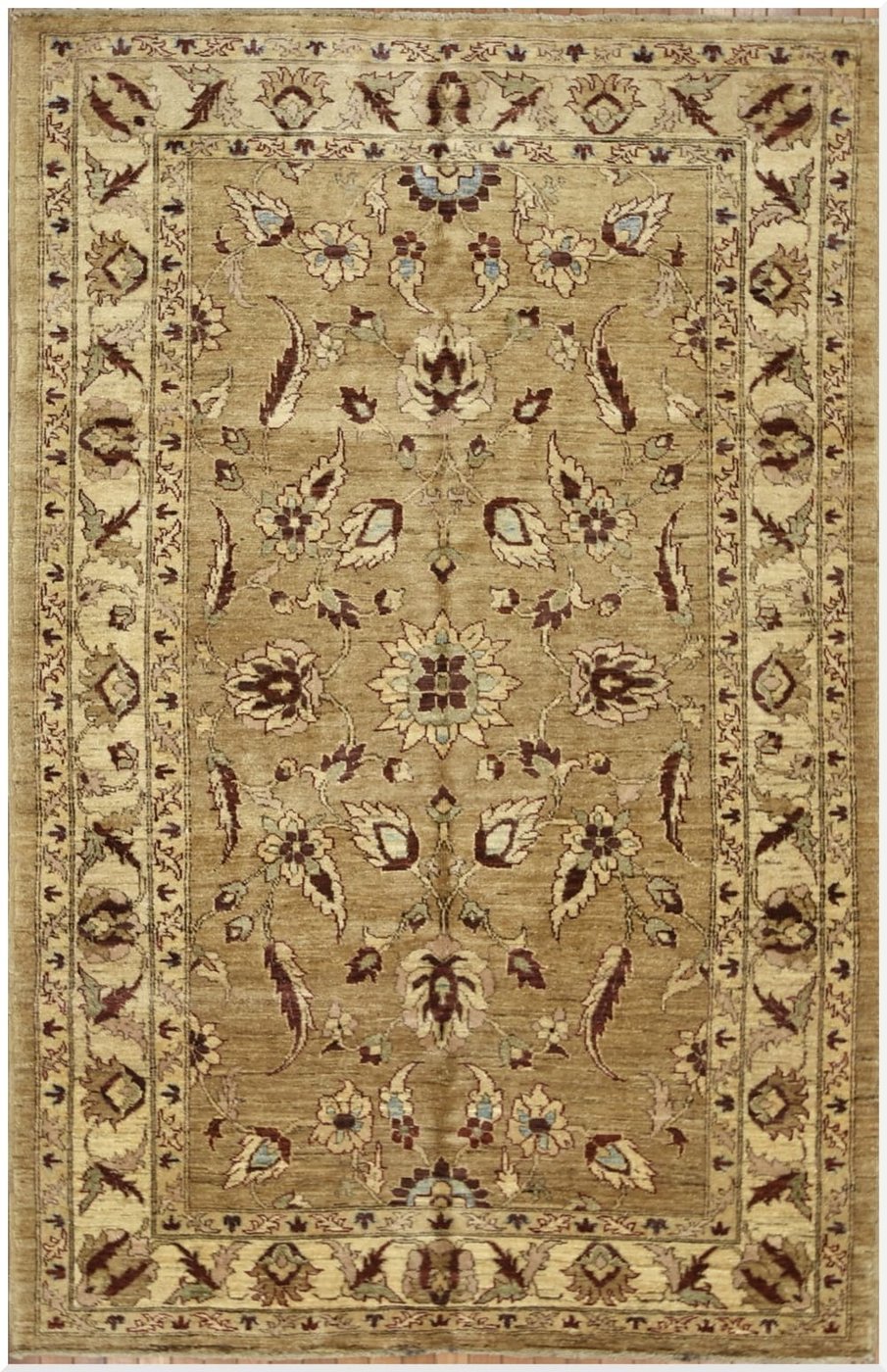 5′ x 8′ Afghan Handmade Sultanabad Design Oriental Rug – Beige