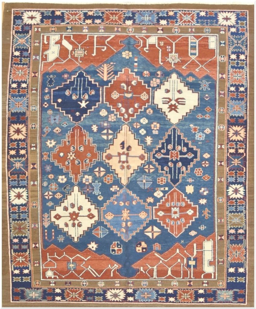 7′ x 8′ New Turkish Handmade Tribal Rug – Geometric Azari Design, Hand-Knotted Wool