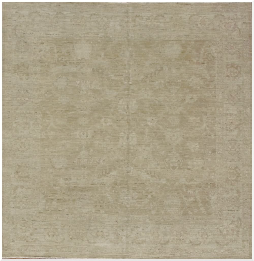 6′ x 6′ Beige Fine Hand-Knotted Pakistani Oriental Rug – Transitional Wool