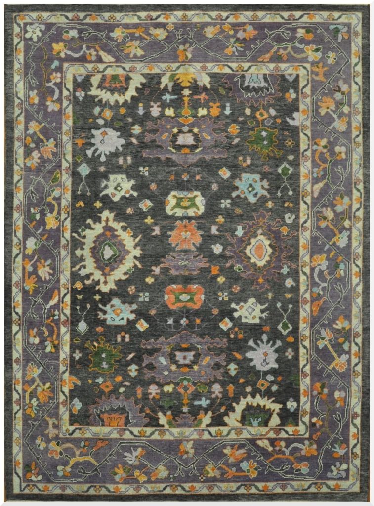 10′ x 13′ Dark Grey Fine Hand-Knotted Turkish Oushak Rug – Transitional Wool