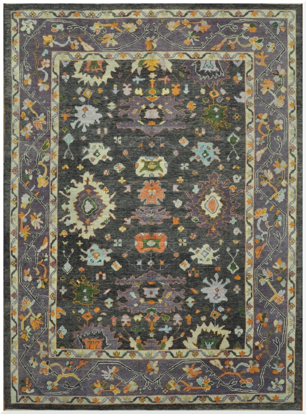 10′ x 13′ Dark Grey Fine Hand-Knotted Turkish Oushak Rug – Transitional Wool 10′ x 13′ Dark Grey Fine Hand-Knotted Turkish Oushak Rug – Transitional Wool