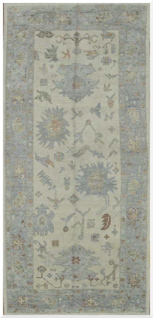 5′ x 12′ Pale Blue Fine Hand-Knotted Turkish Oushak Rug – Transitional Wool 5′ x 12′ Pale Blue Fine Hand-Knotted Turkish Oushak Rug – Transitional Wool